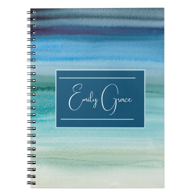 Personalised Watercolor Blues Abstract School  Notebook (Front)