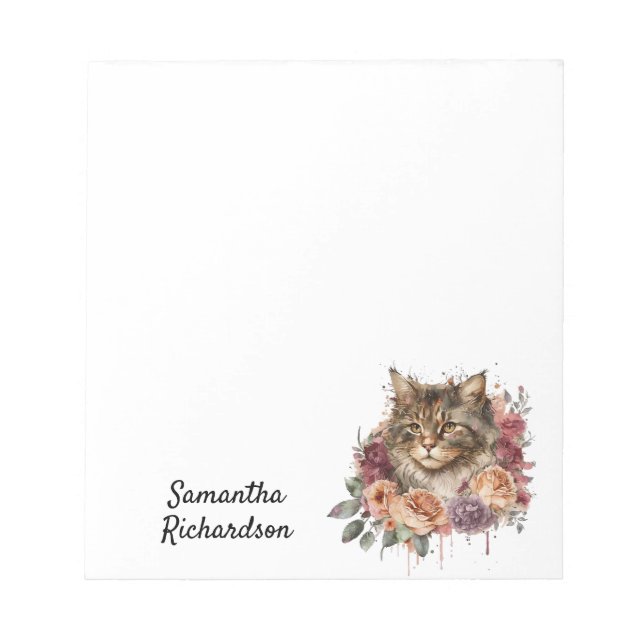 Personalised Watercolor Boho Cat Notepad (Front)