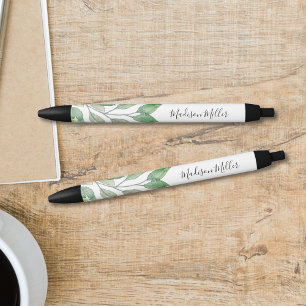 Personalised Watercolor Botanical Black Ink Pen