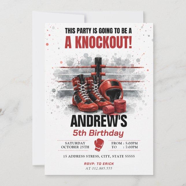 Personalised Watercolor Boxing Birthday Invitation (Front)