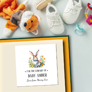 Personalised Watercolor Bunny Baby Bookplate Stick Square Sticker