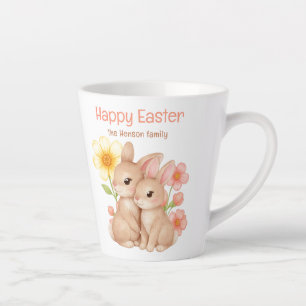 Personalised Watercolor Bunny Happy Easter  Latte Mug