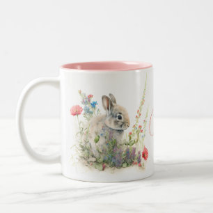 Personalised Watercolor Bunny Wildflowers Two-Tone Coffee Mug