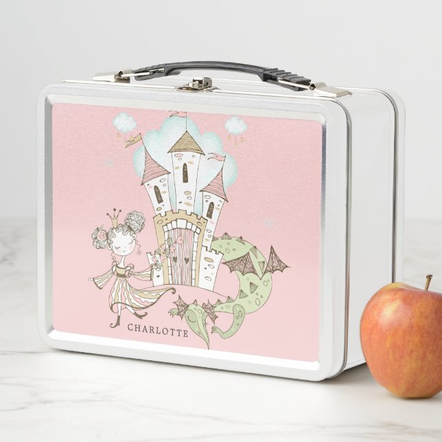 Personalised Watercolor Castle Princess Dragon  Me Metal Lunch Box (In Situ)