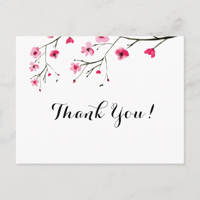 Personalised Watercolor Cherry Blossom Thank You Postcard (Front)