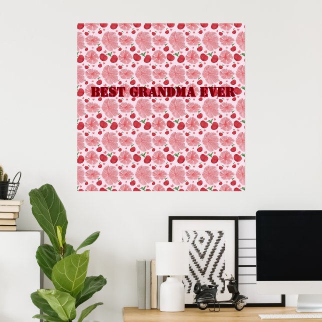 Personalised Watercolor Cherry Floral Pattern,  Poster (Home Office)