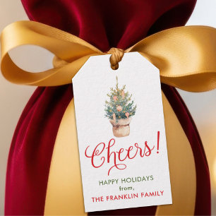 Personalised Watercolor Christmas Cheers Wine Gift Tags