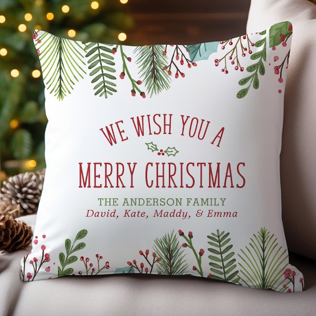 Personalised Watercolor Christmas Greenery  Cushion (Creator Uploaded)