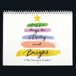 Personalised, Watercolor Christmas Tree, Photo Calendar<br><div class="desc">"May your days be merry and bright" in a modern, handlettering style script. This abstract Christmas tree uses watercolor hand painted strokes and a star on top. Be unique and trendy this season with this design. Personalise and customise with your family name.Replace the photo for each month with your own...</div>