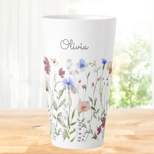 Personalised Watercolor Colourful Wildflower Meado Latte Mug