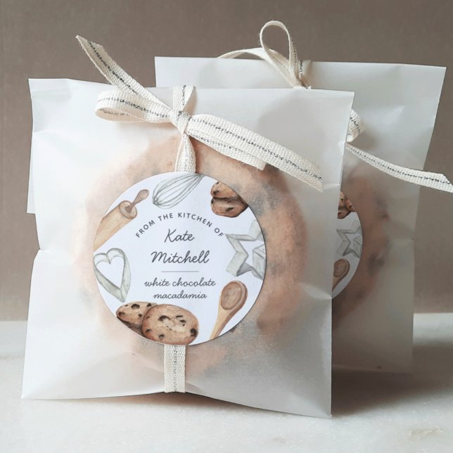 Personalised Watercolor Cookie Baking Classic Round Sticker (Creator Uploaded)
