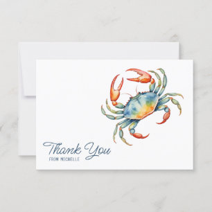 Personalised Watercolor Crab Beach Thank You Cards