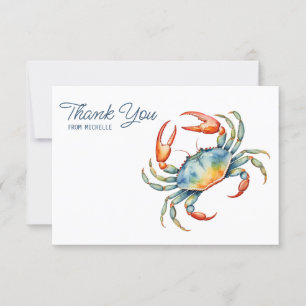 Personalised Watercolor Crab Beach Thank You Cards