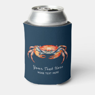 Personalised Watercolor Crab Summer Beach Nautical Can Cooler