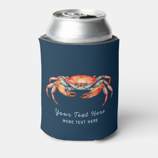 Personalised Watercolor Crab Summer Beach Nautical Can Cooler (Can Back)