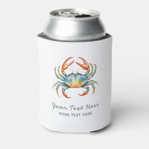 Personalised Watercolor Crab Summer Beach Nautical Can Cooler