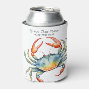 Personalised Watercolor Crab Summer Beach Nautical Can Cooler