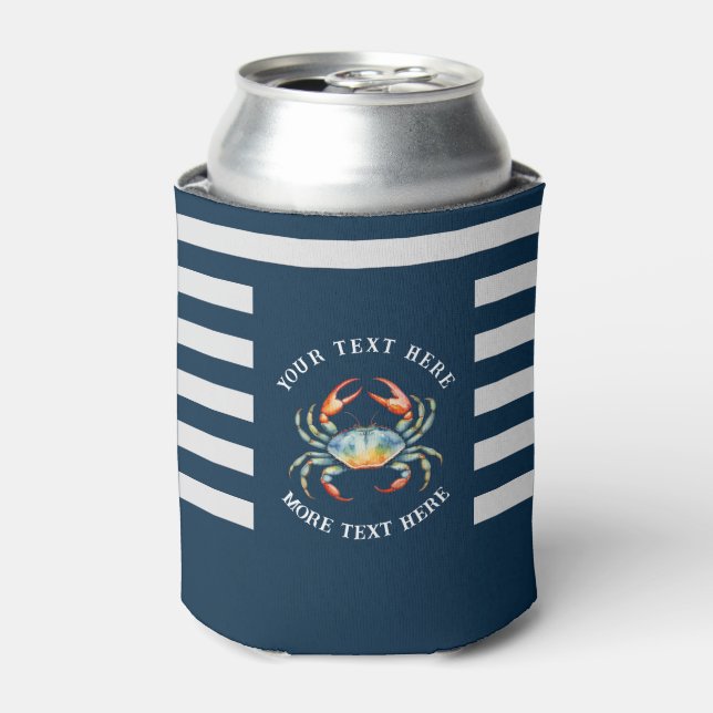 Personalised Watercolor Crab Summer Beach Nautical Can Cooler (Can Front)