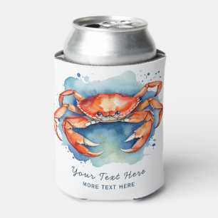 Personalised Watercolor Crab Summer Beach Nautical Can Cooler