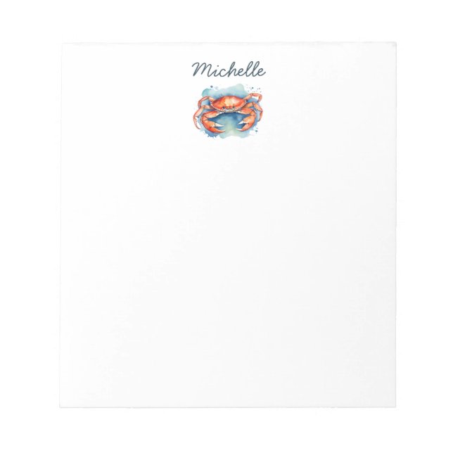 Personalised  Watercolor Crab Summer Beach    Notepad (Front)