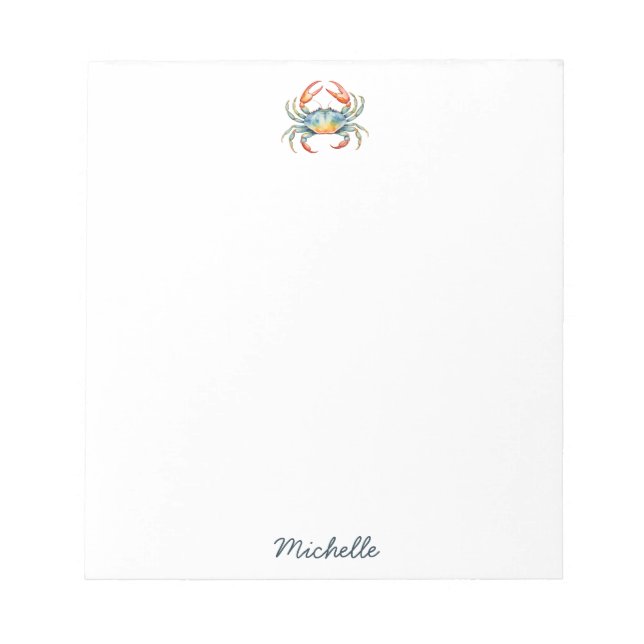 Personalised  Watercolor Crab Summer Beach    Notepad (Front)