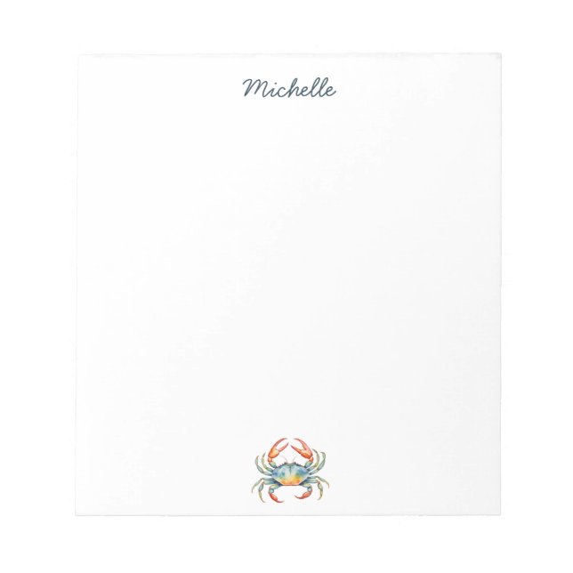 Personalised  Watercolor Crab Summer Beach    Notepad (Front)