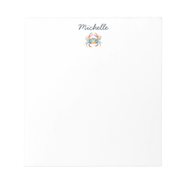 Personalised  Watercolor Crab Summer Beach    Notepad (Front)