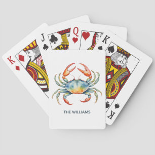 Personalised Watercolor Crab Summer Beach Playing Cards