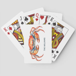 Personalised  Watercolor Crab Summer Beach    Playing Cards