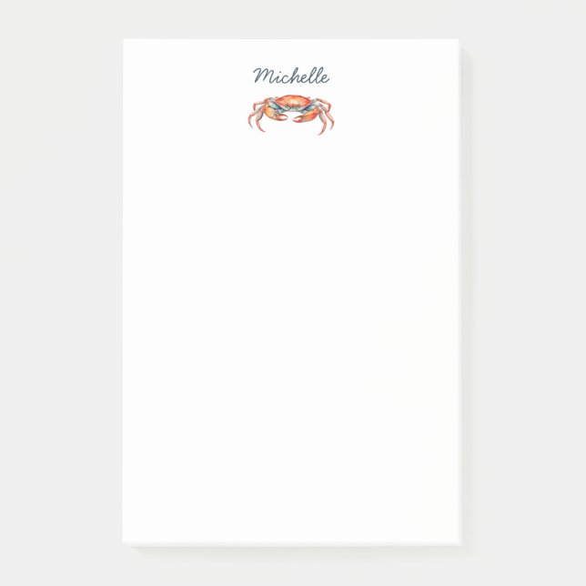 Personalised  Watercolor Crab Summer Beach    Post-it Notes (Front)
