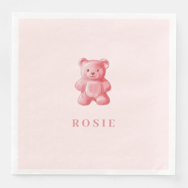 Personalised Watercolor Cute Pink Gummy Bear Napkin (Front)