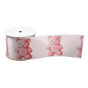 Personalised Watercolor Cute Pink Gummy Bear Satin Ribbon