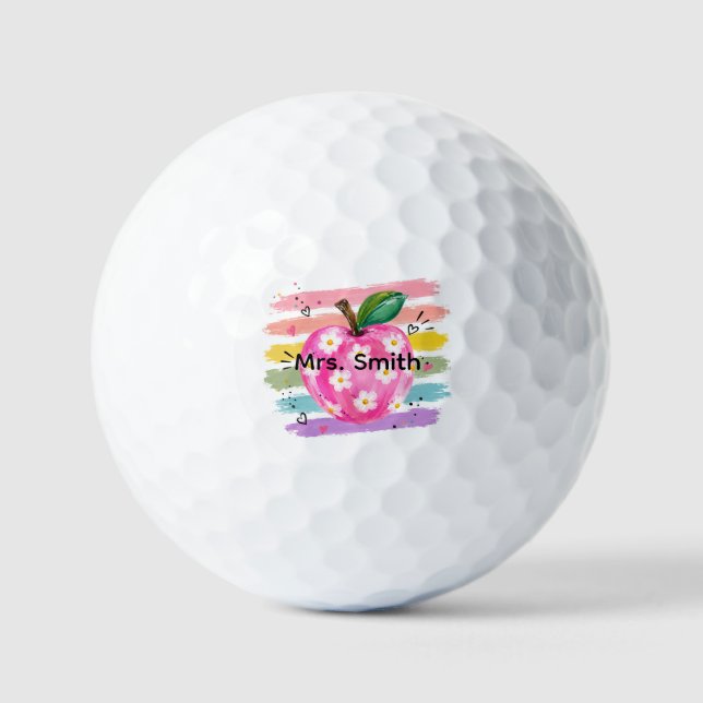 Personalised Watercolor Daisy Apple Golf Balls (Front)