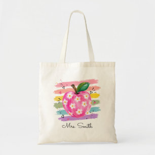 Personalised Watercolor Daisy Apple Tote Bag