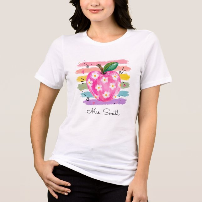 Personalised Watercolor Daisy Apple Tri-Blend Shirt (Front)