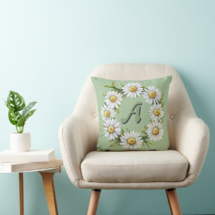 Personalised Watercolor Daisy Wreath with Custom N Cushion