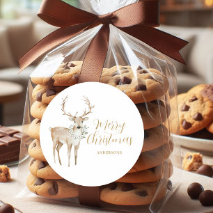 Personalised Watercolor Deer Christmas Classic Round Sticker