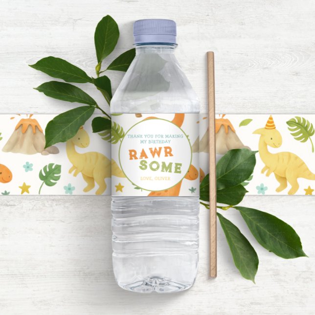 Personalised Watercolor Dinosaur Bottle Label (Creator Uploaded)