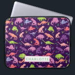 Personalised Watercolor Dinosaur Pattern Pink Kids Laptop Sleeve<br><div class="desc">Personalised Watercolor Dinosaur Pattern Pink Purple Girls Kids Laptop Case. Watercolor dinosaurs in green, pink, and purple on a dark purple background. www.SamAnnDesigns.com</div>