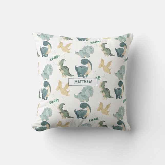 Personalised Watercolor Dinosaurs Cushion (Front)