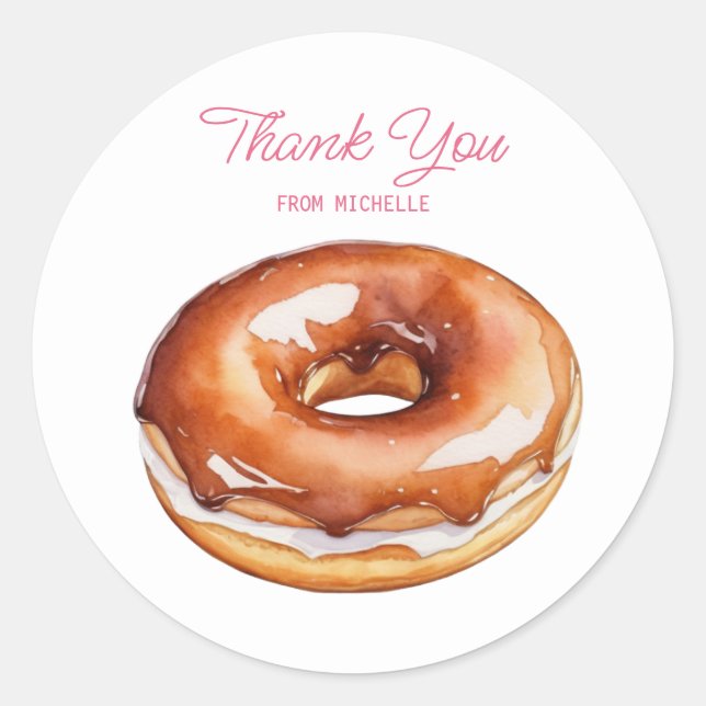 Personalised Watercolor Doughnut  Classic Round Sticker (Front)