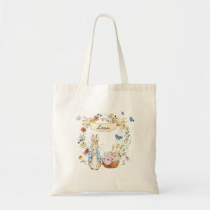 Personalised Watercolor Easter Bunny and Flowers Tote Bag