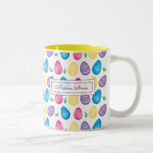 Personalised Watercolor Easter Egg Pattern Two-Tone Coffee Mug