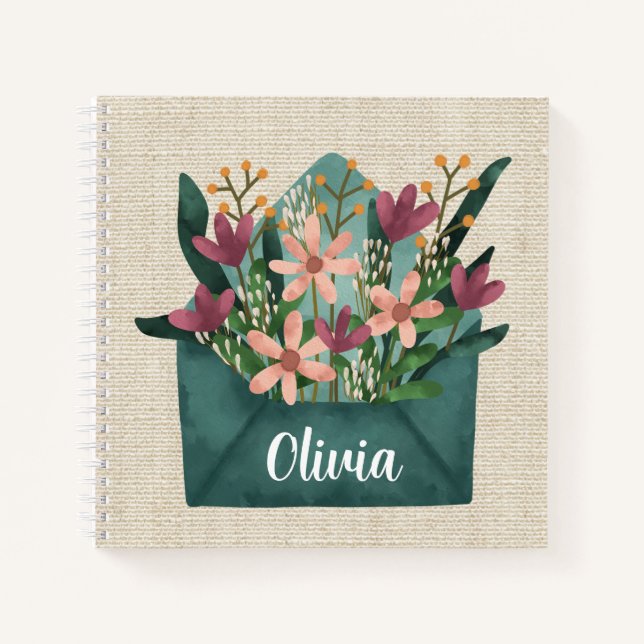 Personalised Watercolor Envelope With Flowers Notebook (Front)
