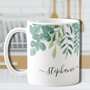 Personalised Watercolor Eucalyptus Greenery Coffee Mug