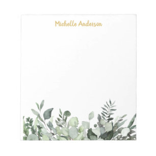 Personalised Watercolor Eucalyptus Greenery Notepad