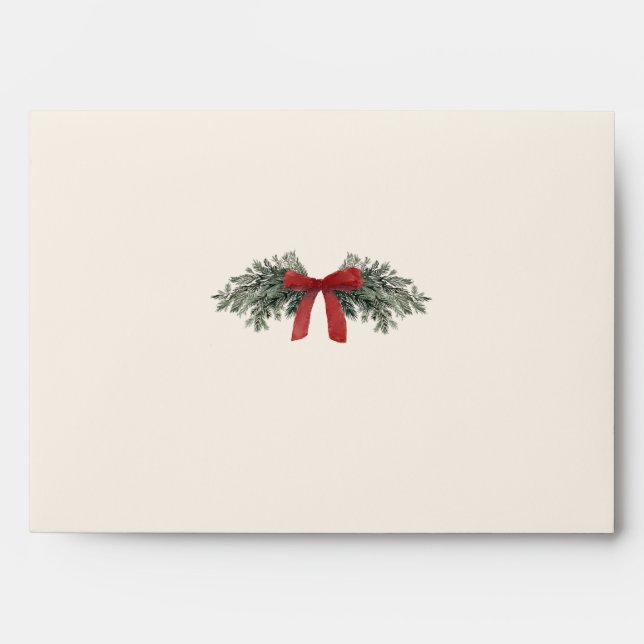 Personalised Watercolor Evergreen Bow Christmas Envelope (Front)