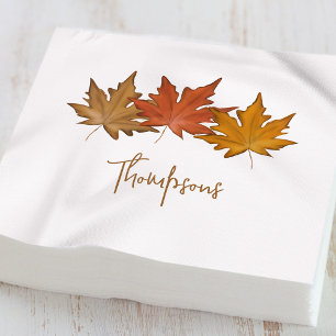 Personalised Watercolor Fall Leaves Autumn  Napkin