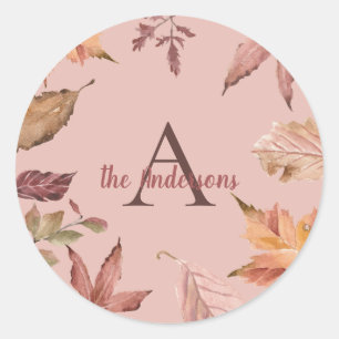 Personalised Watercolor Fall Leaves Classic Round Sticker