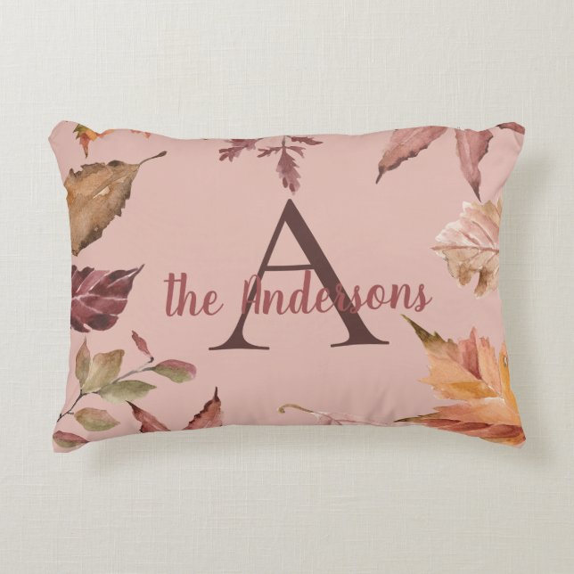 Personalised Watercolor Fall Leaves Decorative Cushion (Front)